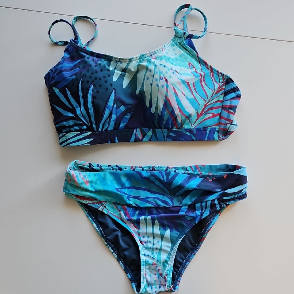 Tropical Blue and Green Bikini with Modern Straps